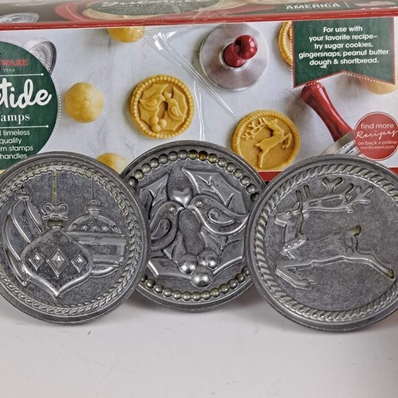 Nordic Ware Yuletide Cookie Stamps Set of 3 Heavy Cast Aluminum EUC - Picture 6 of 14